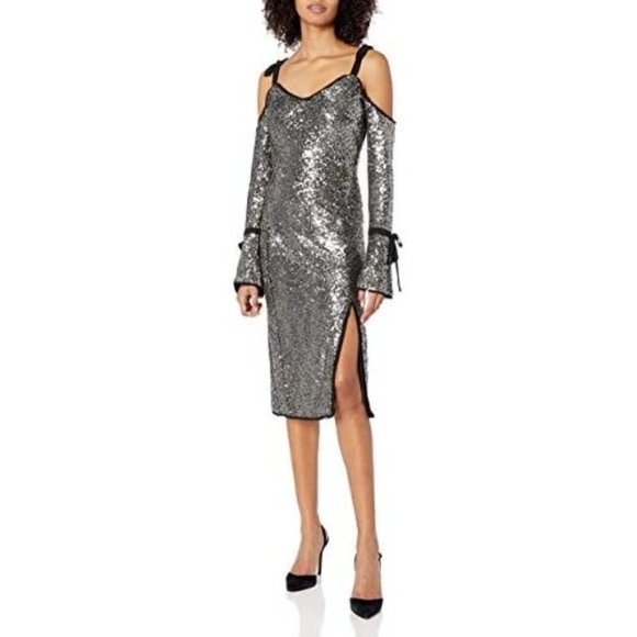 RACHEL Rachel Roy Sequin Bell Sleeve Midi Dress 4 - Picture 1 of 2